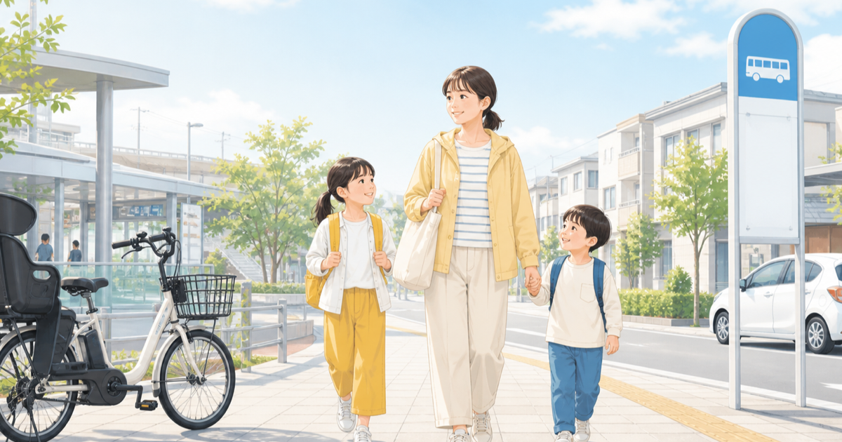 車なし子育てで使う徒歩や自転車や公共交通のイメージ